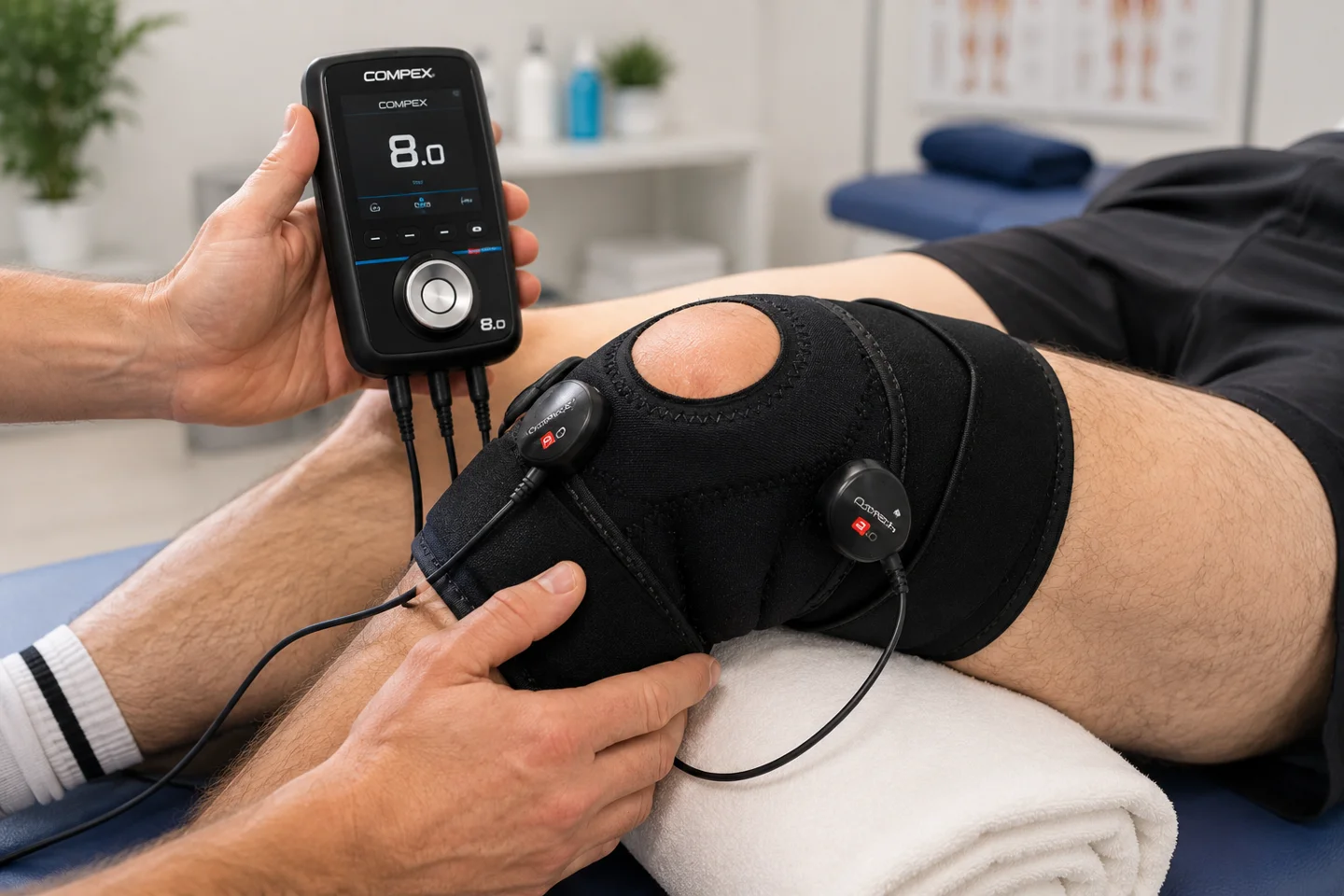 Electrical stimulation with electrodes around the knee