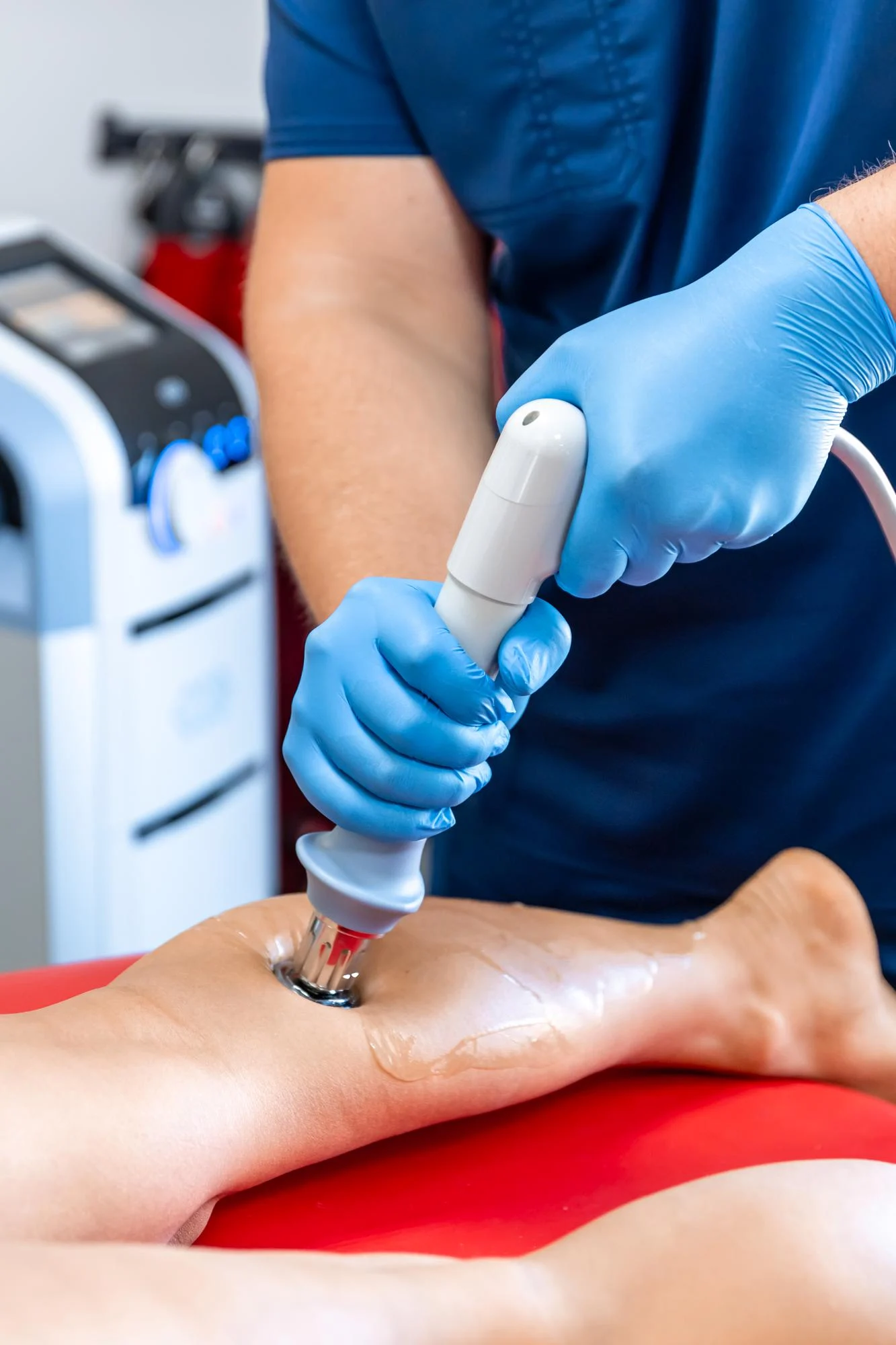 Shockwave is applied to the lower leg