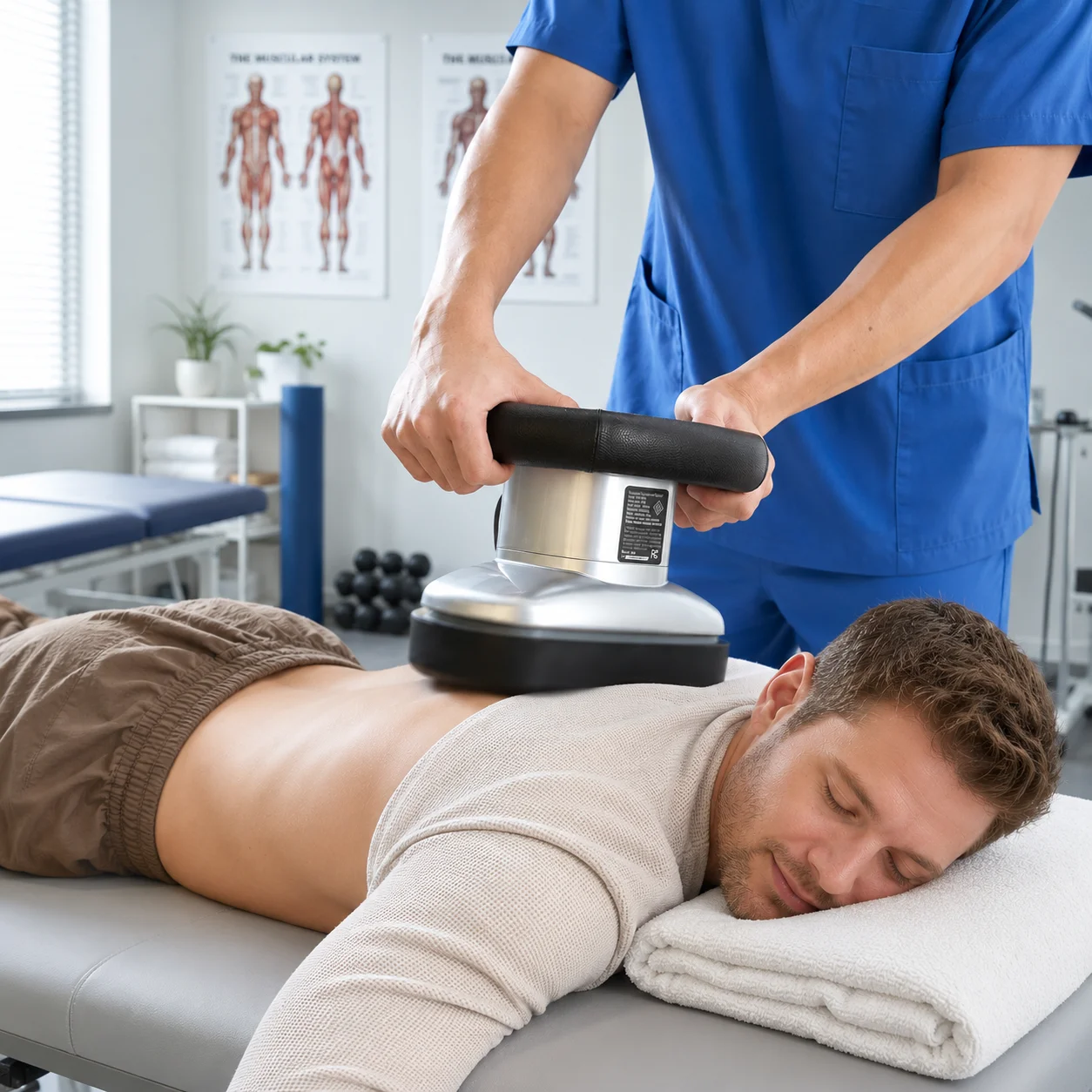 Use of a vibration device on the back