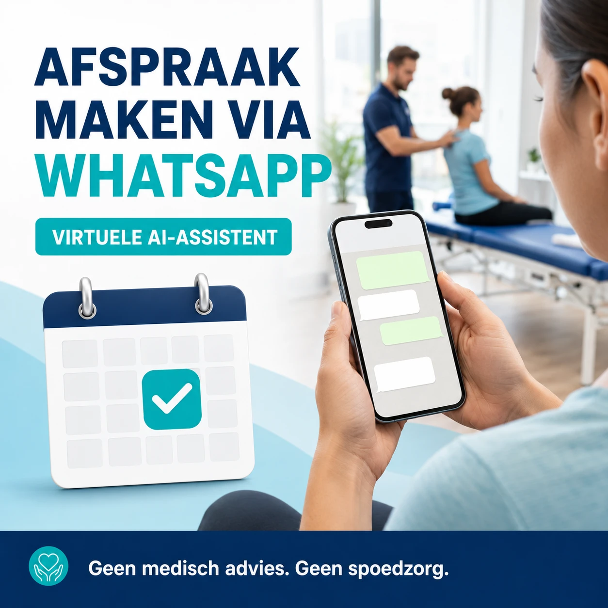 Book an appointment via WhatsApp with a virtual AI assistant. No medical advice. No emergency care.